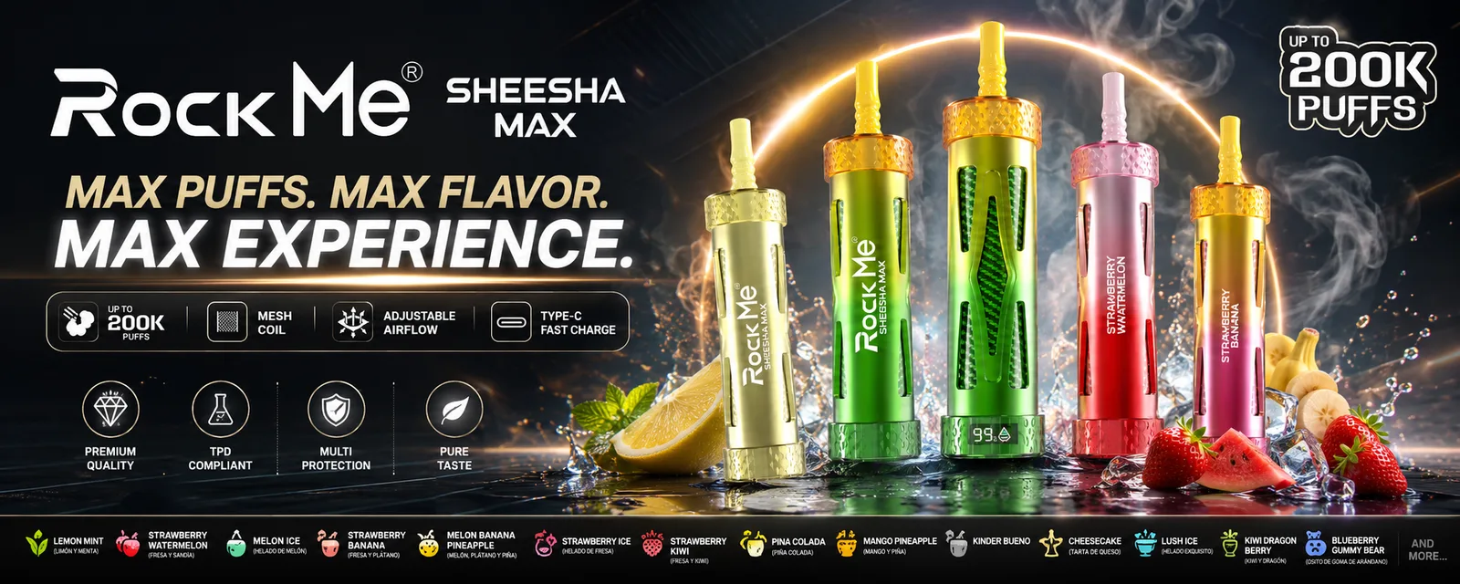 VAPLYNK wholesale — RockMe Sheesha Max 100K hookah disposable, EU & US warehouse stock