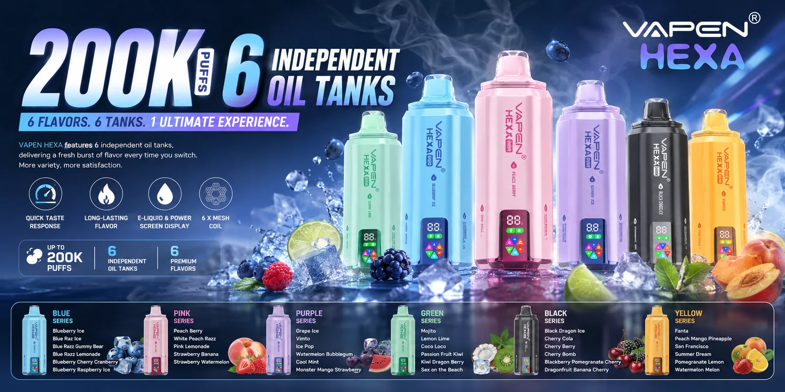 VAPLYNK wholesale — VAPEN HEXA 6in1 200K disposable, EU & US warehouse stock